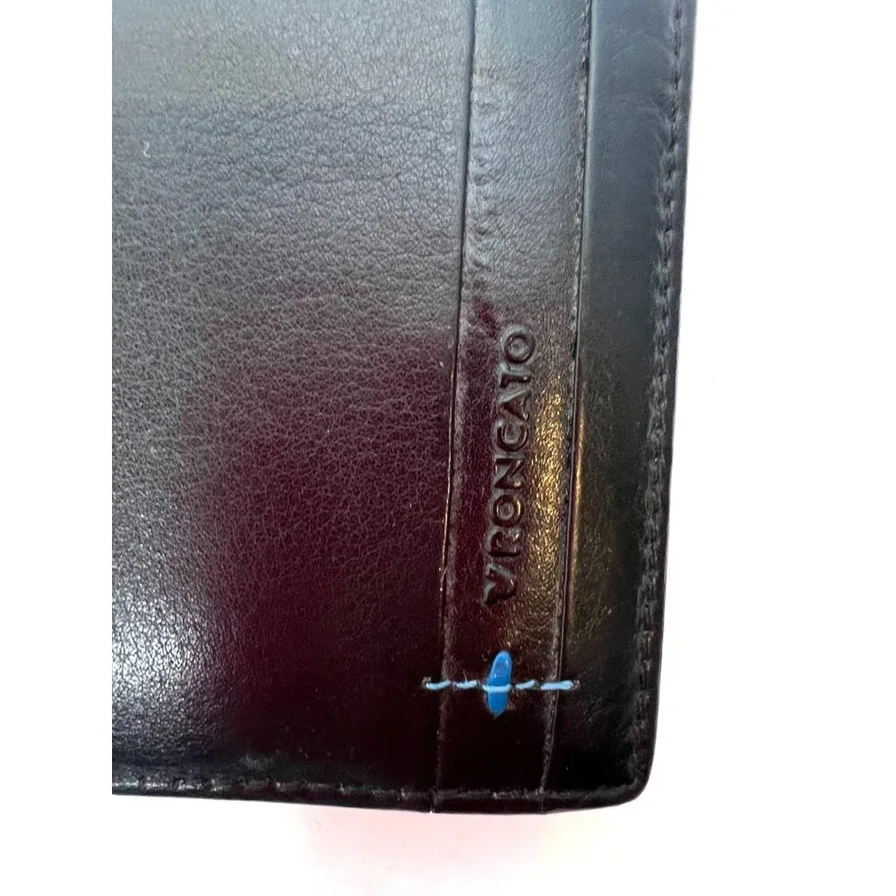 RV Roncato Black Leather Wallet With Coin Pocket & 4 Card Slots Mens Slim Design